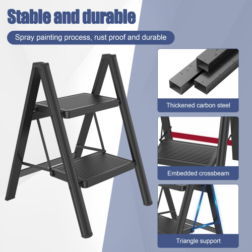 SAILUN Folding Step Ladder 2Step Steel Construction NonSlip Rubber Mat 1