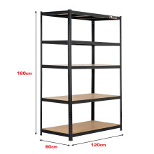 Rhino Racking – 5 Tier Heavy Duty Garage Shelving Unit – 200kg Load Weight Per Shelf – 1000kg Per Unit – 180x120x60cm - Black Adjustable Shelv