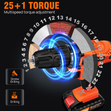 Cordless Drill Driver 21V, Electric Drill Kit with 1500mAh LI-ion Battery, Cordless Screwdriver 25+1 Torque, 45N.m Max, 29PCS Accessory, 2 Variable S