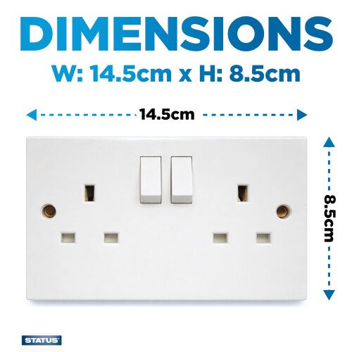 Status Status 13A Double Gang Switched Wall Socket, UK Plug Socket Faceplate, White, S2G13AWSX4
