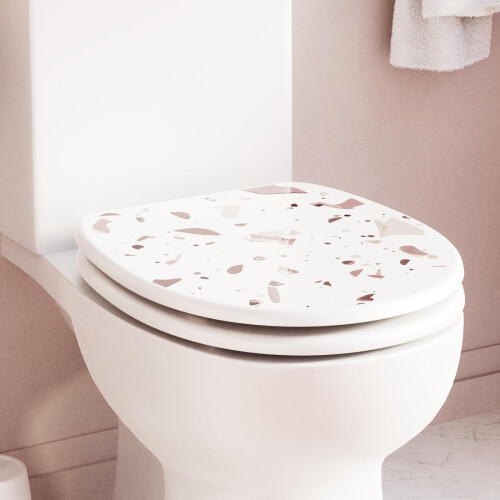Croydex Croydex Pink Terrazzo Wooden Toilet Seat, Adjustable Flexi-Fix Hinges 2
