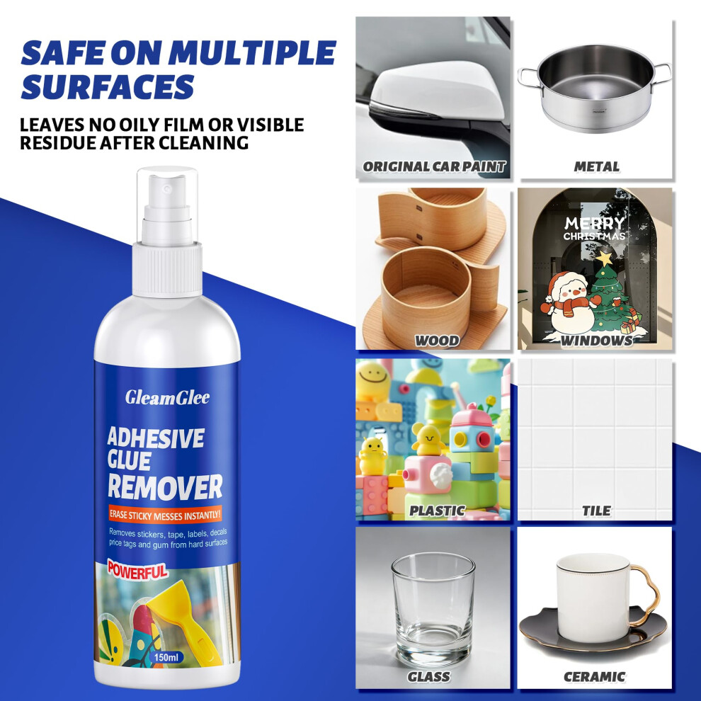 Adhesive Remover Spray 150Ml Â Powerful Glue & Sticker Remover For Tape, Labels, Silicone, Grease, Gum & Wax Residue Â Safe On Glass, Metal, Plast 5007135078718