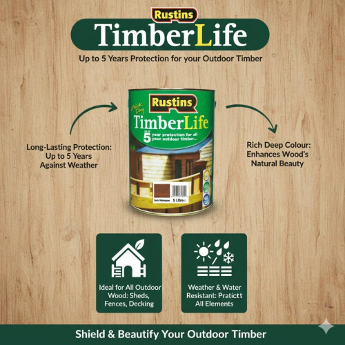 Rustins Rustins TLDO5000 Timberlife Dark Oak, Brown, 5l 1