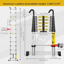 EASelect Telescopic Ladder 38M Aluminium Extension Loft Ladder with St