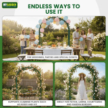 Metal Garden Arch 2.4M with Ground Stakes - Garden Arbour Arch Florence Trellis Plant Support for Roses Flowers - Climbing Plants Archway Indoor Outd