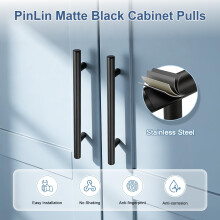 PinLin 30 Pack Kitchen Door Handles 64mm Hole Centre Flat Black Cabine