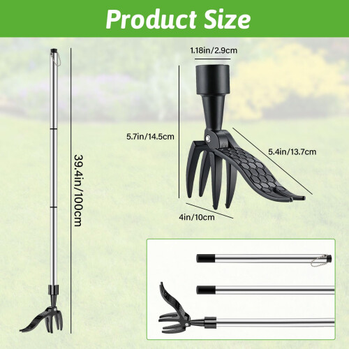Hlayshing Weed Puller - Standing Weed Puller Stainless Steel Long Handle,Hand Standing Weeder Puller,Garden Tool with 4-Claw Weeding Head for Garden 1