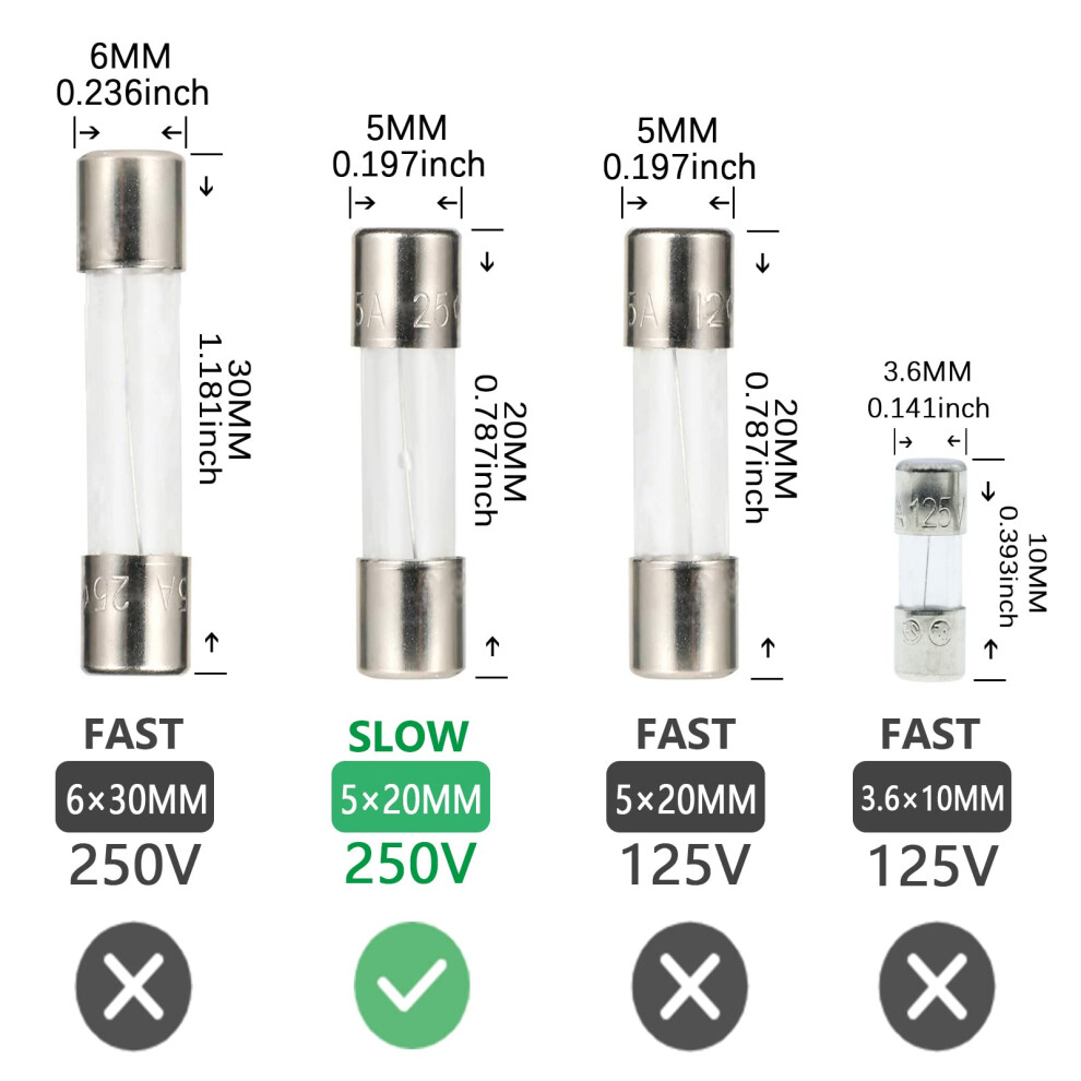 Aukenien T 2A 250V Slow Blow Glass Fuses T2al T2al250v 5X20 Mm 2 Amp 2 5008564940317
