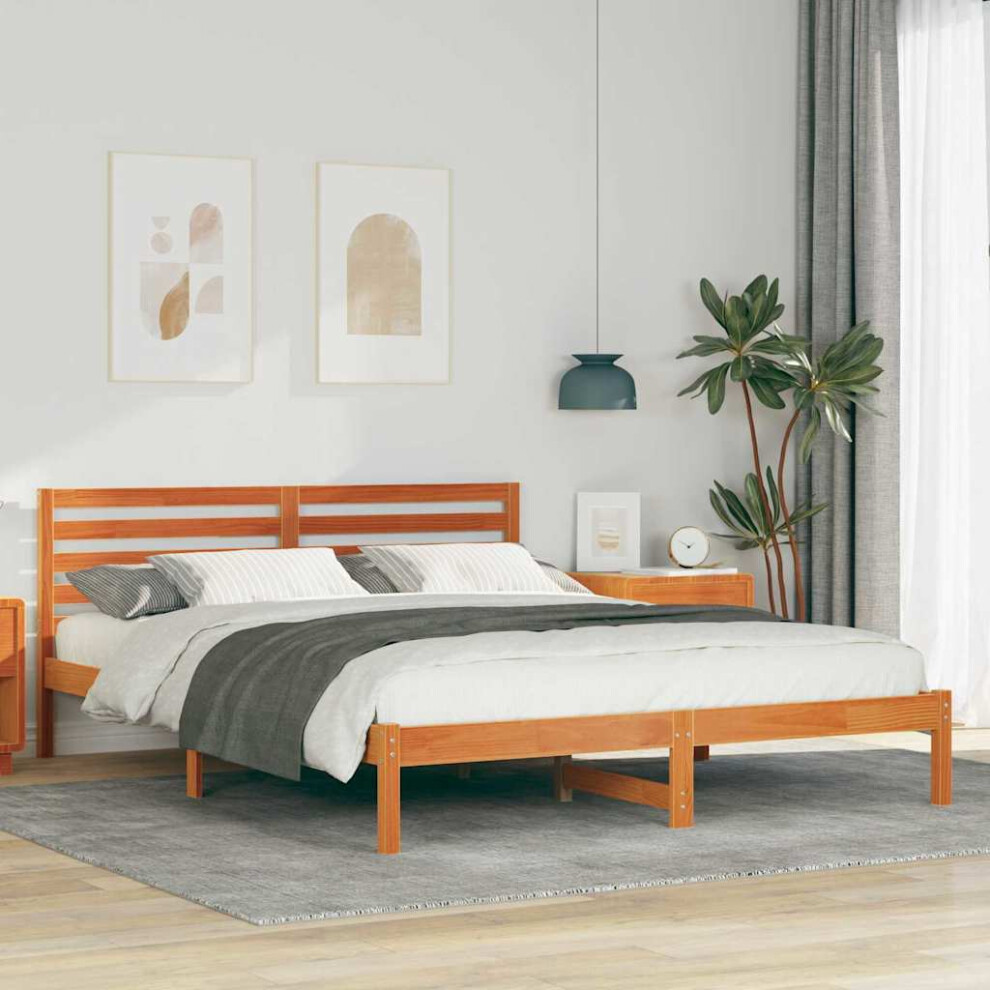 Vidaxl Bed Frame With Headboard Wax 160 X 210 Cm Solid Pine Wood Brown