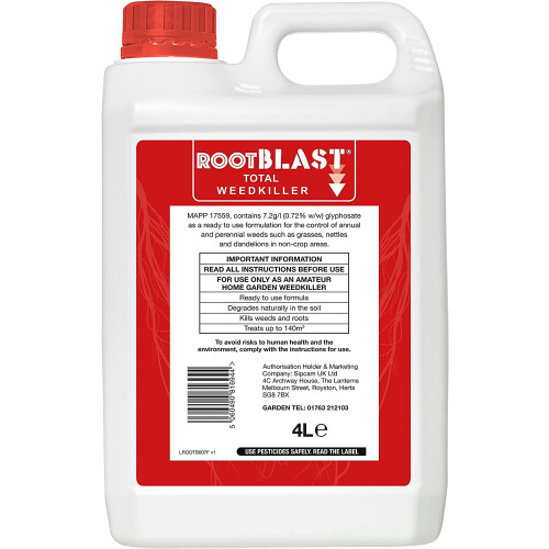 Rootblast Total Weedkiller 4L Extra Strong Glyphosate Weed Killer Spray Quick & 1