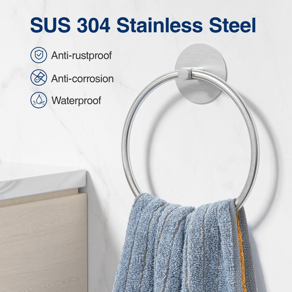 Brushed Nickel Bathroom Towel Ring - Sus304 Stainless Steel Bathroom Towel Rack, Susswiff Adhesive Wall Mounted Hand Towels Holder, Towel Hanger For 5007865491030