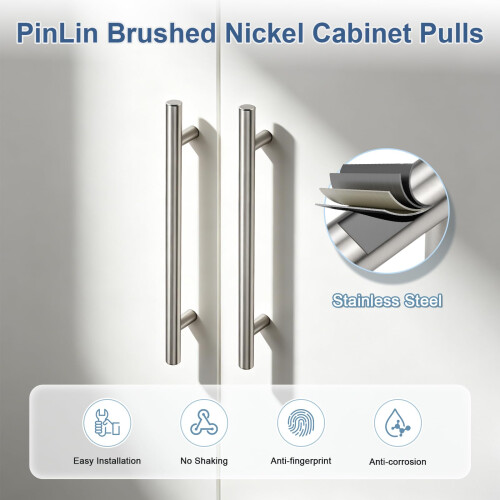 PinLin 30 Pack Kitchen Door Handles 76mm Hole Centre Brushed Nickel Ca