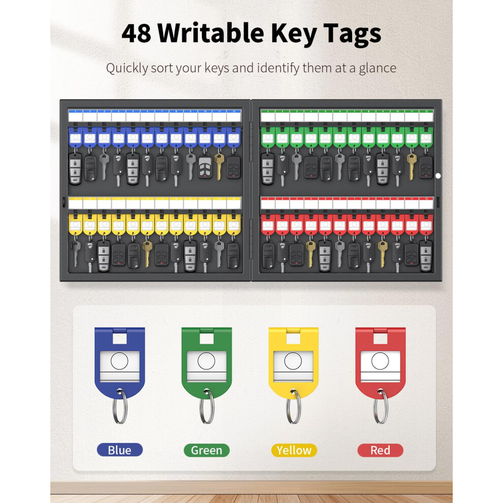 Uniclife 48 Keys Key Lock Box, Wall Mount Key Box, Car Key Organizer With Writable Key Racks And Tags, Security Key Cabinet, Car Key Holder Storage B 5007989444066