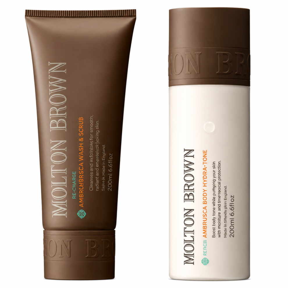 Molton Brown Ambrusca Body Wash & Scrub Plus Body Hydra-tone 200ml Set Duo
