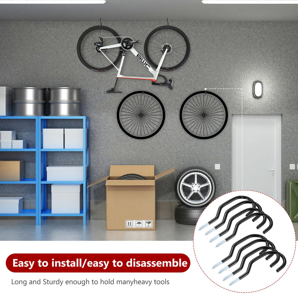 8 Pcs Bike Hooks For Wall Hooks, Garage Hooks Heavy Duty Hooks, Bike Storage Hooks, Large Screw-In Hooks, Shed Hooks Utility Hooks With Coated Ladder 5001092107795