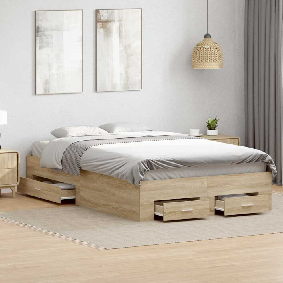 Vidaxl Bed Frame With Drawer Brown 140 X 200 Cm Engineered Wood