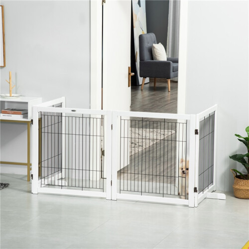 Houten veiligheidshek met stalen frame voor thuis, wit 1