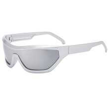 (SilverFrameWhiteSilver)Occhiali da sole uomo Y2k con montatura pc e lenti grigie ideali per protezione solare e tendenze moda