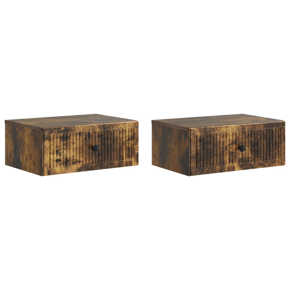 Vidaxl Bedside Cabinet With Drawer 2 Pcs Smoked Oak 49 X 34.5 X 20 Cm