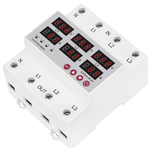 Three Phase Adjustable over and Under Voltage Protector Relay with Current Protection with Automatic Reset Function 100A