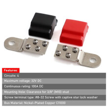 32V 100A Battery Terminal Mount Tin-Plated Copper 2340 Bus Bars with Stainless Screws for Marine Car Boat RV Vehicles