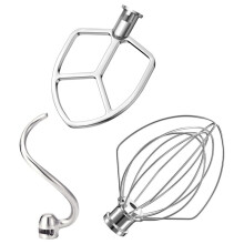 3-Delade Tillbehör i Rostfritt Stål för 5.5-6QT Mixer, Platt Visp, Degkrok, 6-Trådsvisp för Köksmaskin
