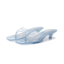 (Blue, 38) Chinelos de salto baixo femininos sandálias transparentes verão sandálias de praia stiletto transparentes