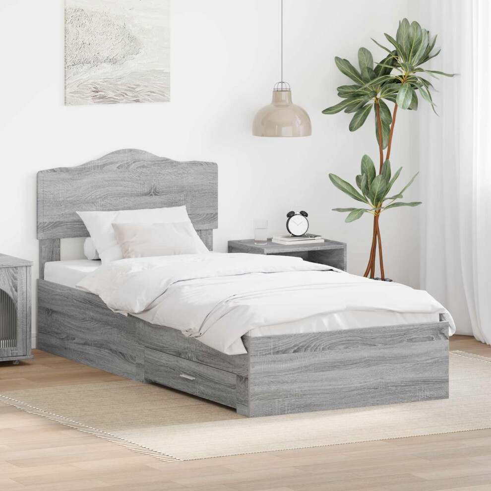 Vidaxl Bed Frame With Drawer Grey Sonoma 90 X 190 Cm Engineered Wood