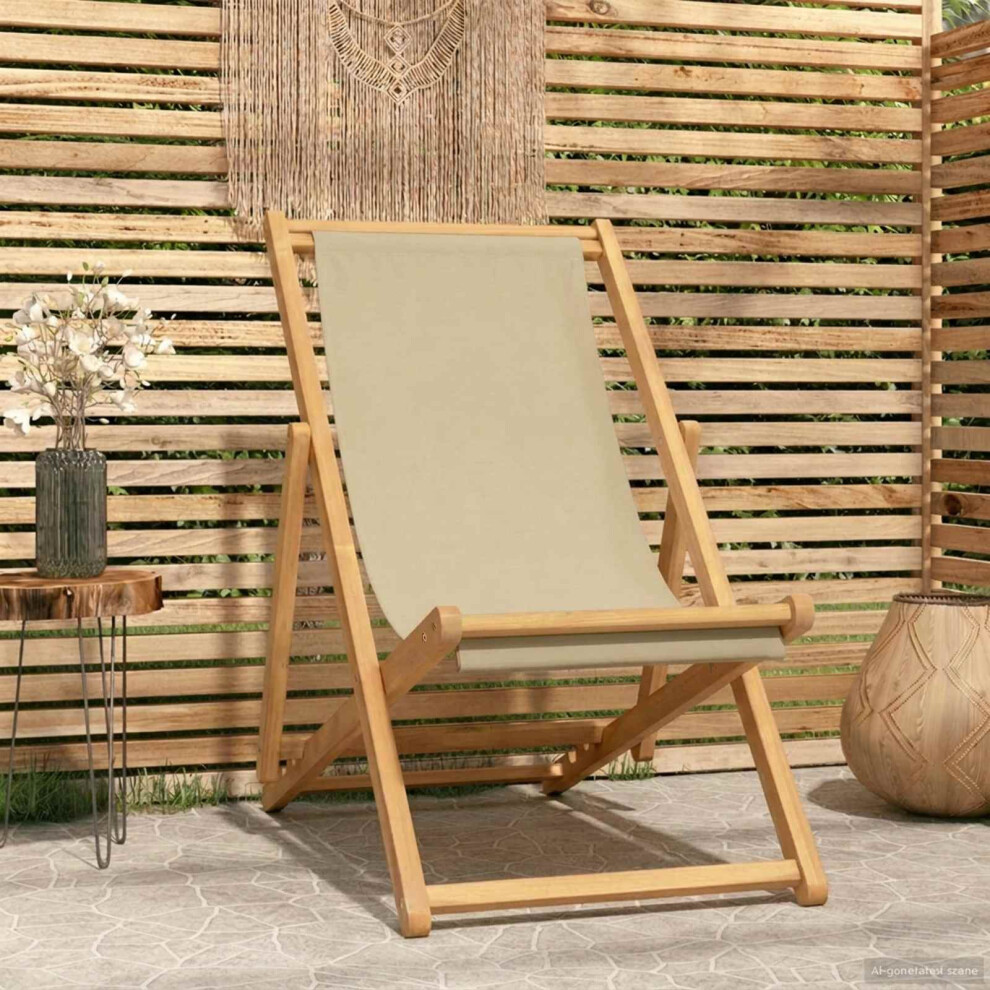 Vidaxl Beach Chair Beige Solid Teak Wood Cream