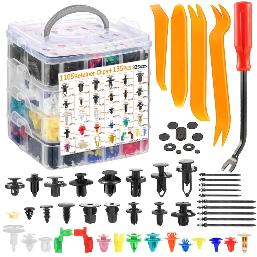 Uolor 1240Pcs Car Bumper Retainer Clips Plastic Rivets Fasteners Tailgate Handle Rod Clip Door Trim Panel Fender Clips Auto Push Pin Rivets Set 5007502263396