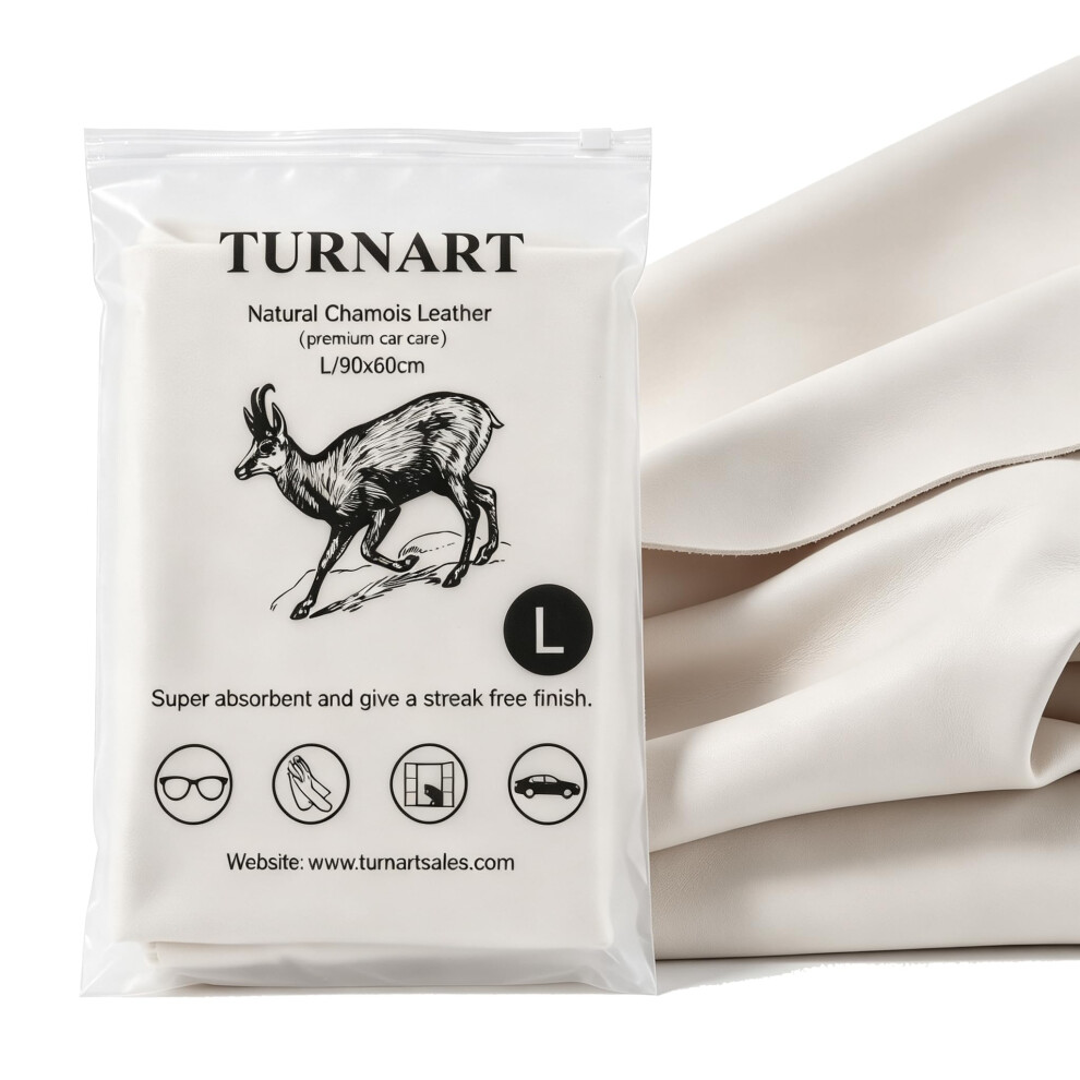 Turnart Genuine Chamois Leather For Car Drying Car Wash Shammy Cloth For Cleaning (L/90X60cm) 5001191581366