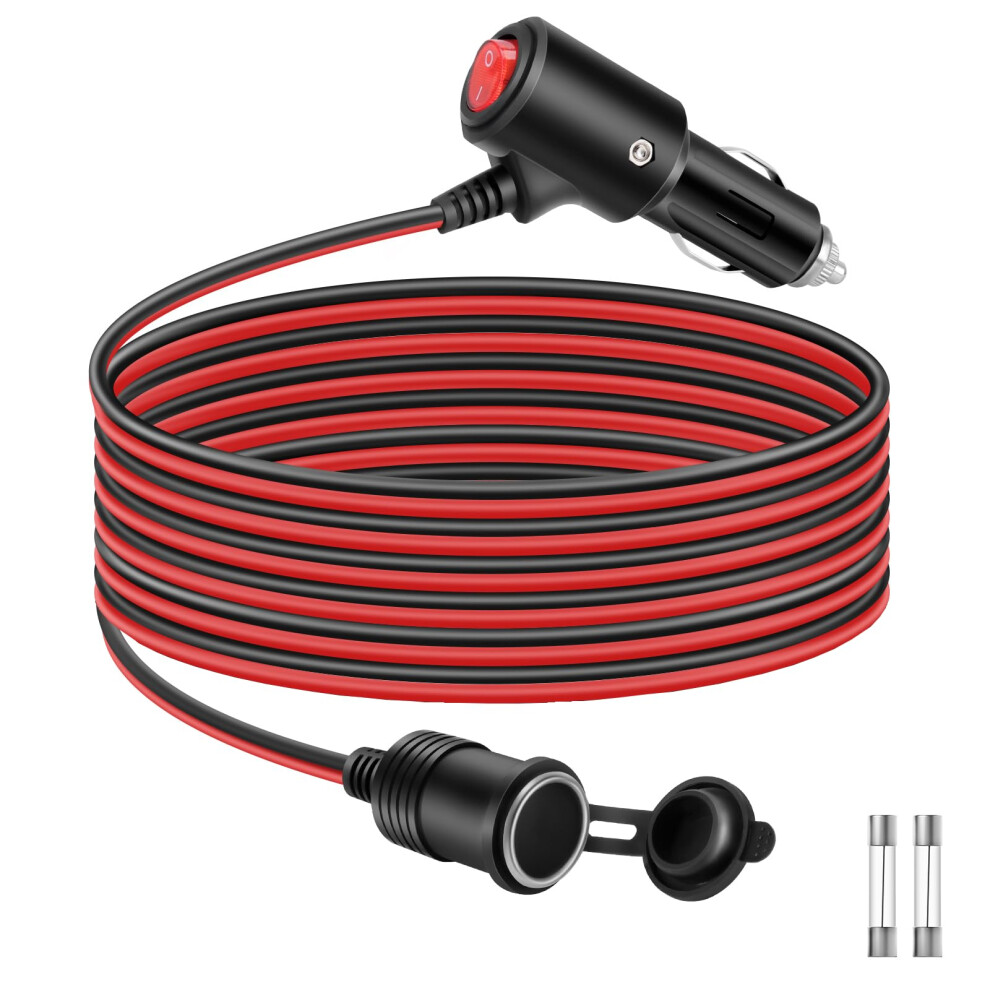 Thlevel 2 Meter Car Cigarette Lighter Extension Cord 16Awg Splitter Cable 12V Plug Socket With Switch 15A Fuse For Cars Trucks Motorhomes 5003031585268