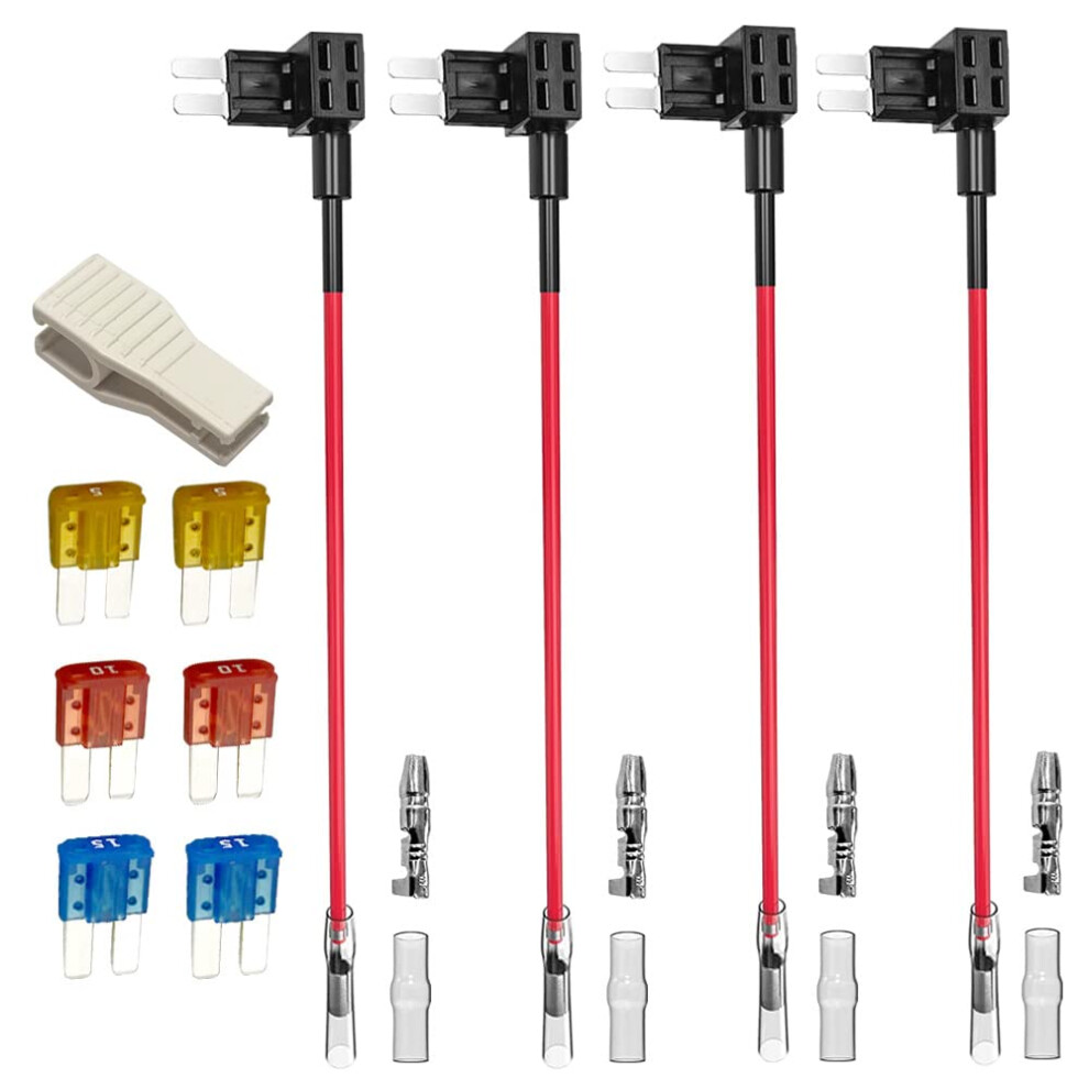 Gebildet 4Pcs 12V 24V Add-A-Circuit Micro 2 Fuse Tap, Piggy Back Blade Holder With Wire Harness, 6 Pcs Micro 2 Fuse (5A 10A 15A) And Puller 5008051206933