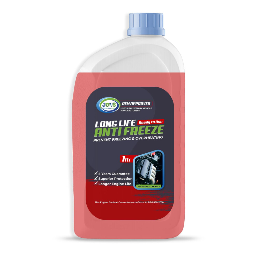 Jovs Antifreeze Coolant 1L - Long Life Engine Coolant Ready To Red 5007505979355