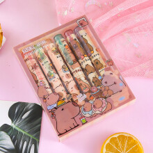 6Pcs/Lot Cute Capybara Fluorescent Pens Student Portable Oblique Head Color Marking Pen Painting Graffiti School Stationery