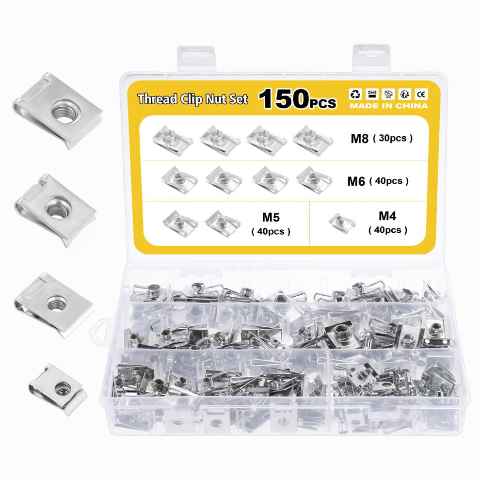 Gueenky 150Pcs U Clips Metal, M4 M5 M6 M8 Spire Clips U Nuts Speed Nuts Car Undertray Clip Speed Fasteners For Motorcycles Cars 686082727341