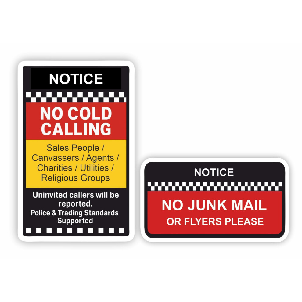 Two Pack - No Cold Callers And No Junk Mail Stickers For Front Door, Window Or Letterbox/Effective Deterrent For Nuisance Canvassers Sales People/Wea 5000476722234
