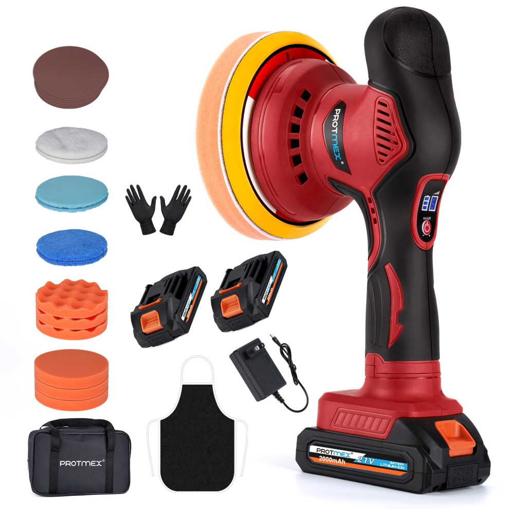 Cordless Car Buffer Polisher - 6In Car Buffers And Polishers Kit, 6 Variable Speed Car Polishing Kit, 2*21V 2.0Ah Batteries Cordless Polisher For Car 5000692886703