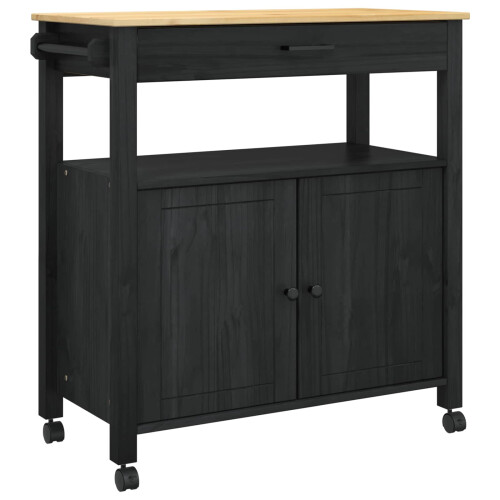 VidaXL vidaXL Kitchen Trolley MONZA Black 84 x 40 x 88.5 cm Solid Pine Wood 1