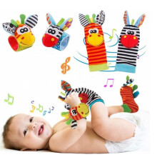 Baby Rattle Wristbands and Foot Socks Set, Animal Shape, Safe Material, Hand-Eye-Foot Coordination, 0-24 Months, Multicolor