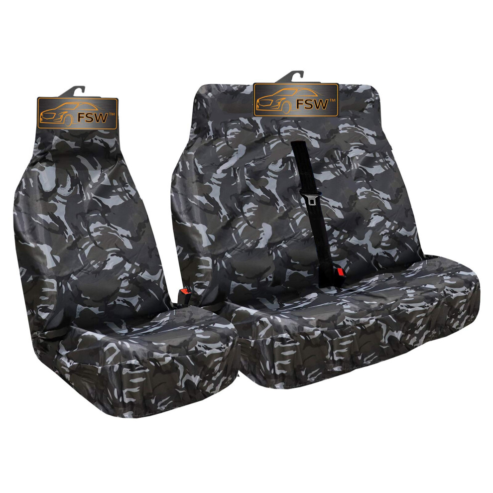 Fsw - Camo Heavy Duty Universal Van Seat Covers - Single & Double Passenger Set, Waterproof Seat Protector Grey 5004087411778