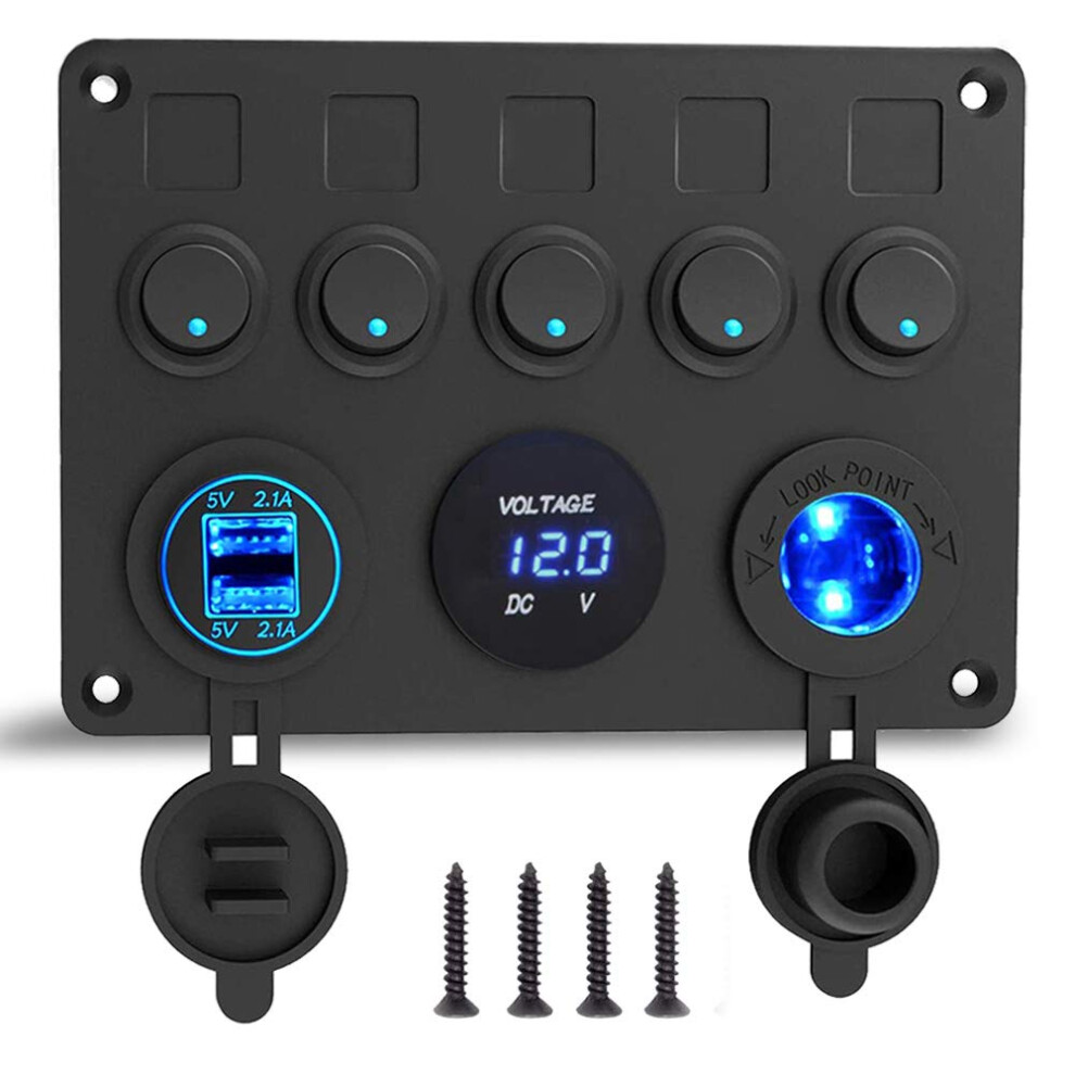 Ip65 Waterproof 12V/24V Toggle Switch Panel, Dual Usb Charger Port 4.2A + Lighter Socket + Digital Voltmeter Display, Car Rocker Switches For Boat Ca 5001218300338