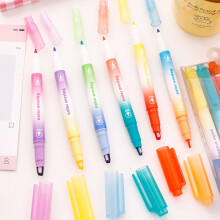 6Pcs/Box Visual Window Stacked Color Fluorescent Pen 12 Colors Student Key Marking Pen Double Headed Highlighter Marking Pen