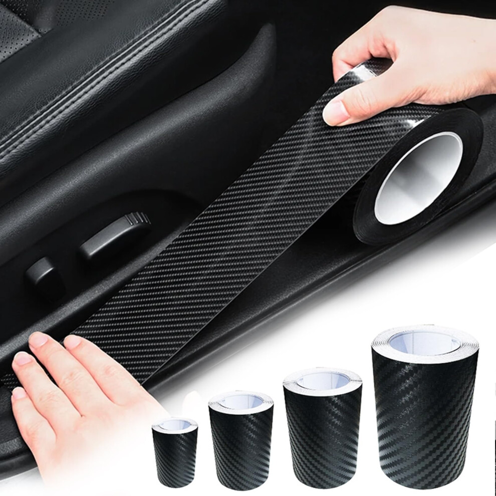 4Pcs Rolls Carbon Fibre Tapes Set - 4 Sizes 3D Car Door Sill Protector Carbon Fibre Vinyl Wrap, 16.4 Ft / Rolls Texture Effect Universal Car Accessor 5003045562804