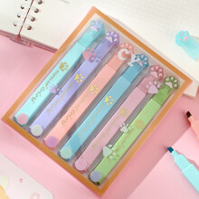 6Pcs/Set Kawaii Cat Claw Highlighter 6 Colors Cute Kitty Marking Pen Oblique Marker Children Gift Watercolor Pen School Supplies