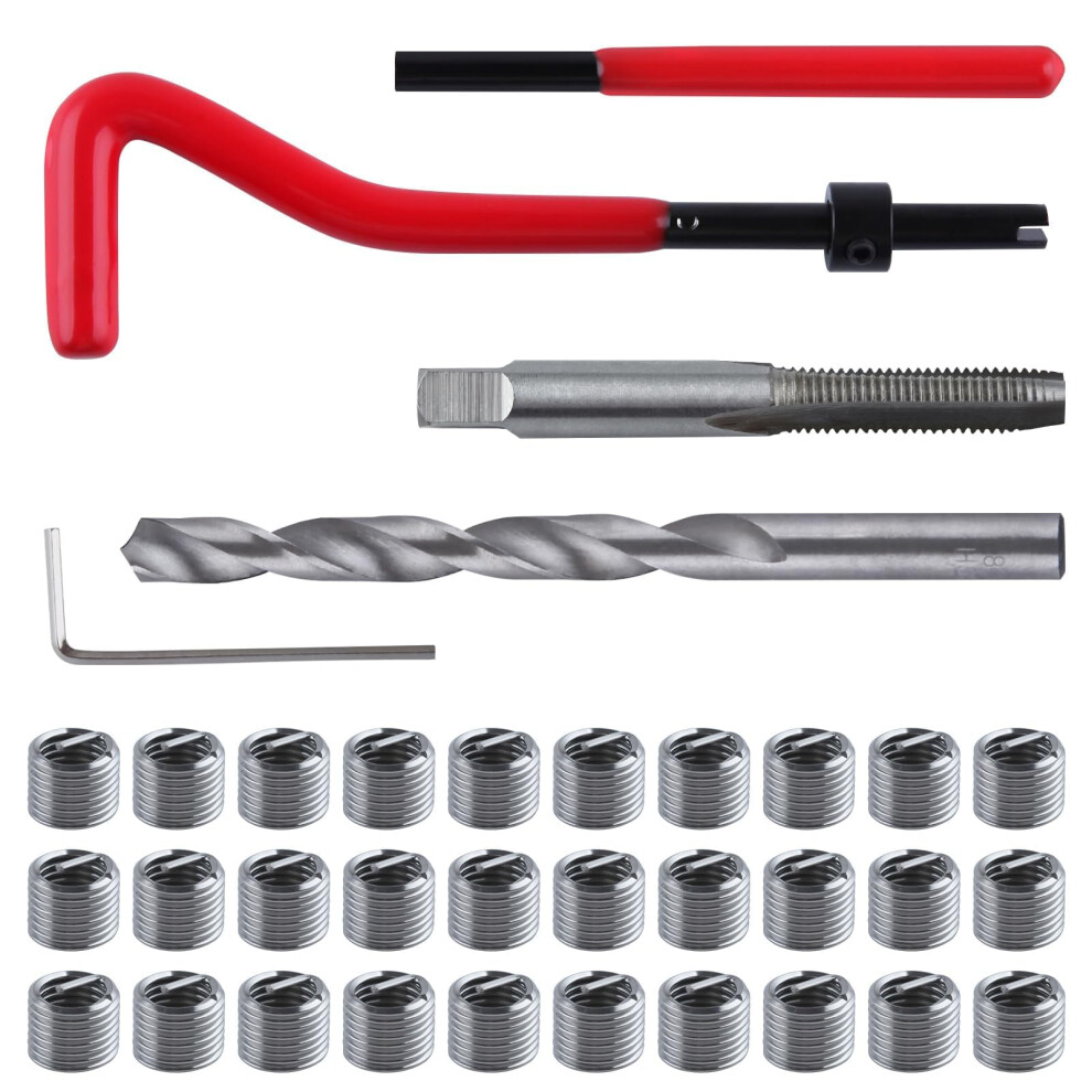 Leontool 30 Piece M8x1.25 Thread Repair Kit, Metric Thread Repair Insert Kit With Hss Drill Bits Threads Inserts Taps Breakoff Installation Tools, Po 5009773714867
