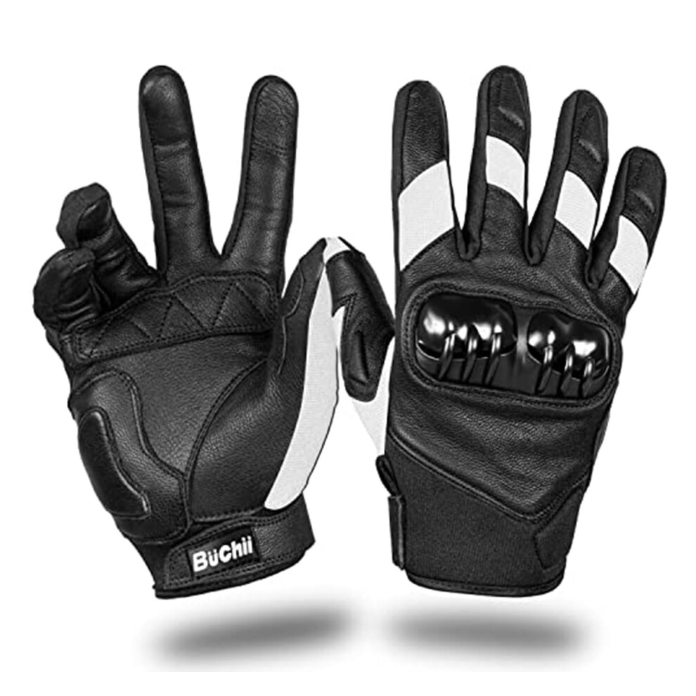Buchii Leather Motorcycle Gloves Men & Women Multi Purpose Hard Knuckle Cover Full Finger Motorbike Gloves For Bmx Atv Mtb Riding Road Racing Cycling 5001065445305