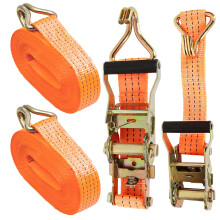 AHUNTTER 2 Sets Ratchet Tie Down Straps 4cm x 3m Heavy Duty Lashing Strap, Securing Straps with Handle and Metal J Hook, 4400lb Break Strength for Tr