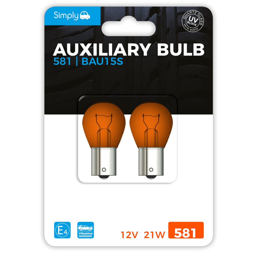 Simply S581bl 581 Pack Of 2 Auxiliary Bulb Blister, 12V 21W, Base Bau15s, High Performance And Maximum Visility, Amber 5005534890429
