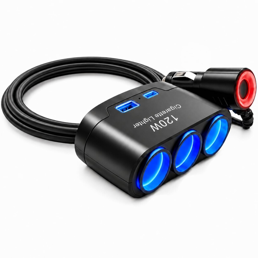 120W Car Cigarette Lighter Multi Socket, 5 In 1 Cigarette Lighter Splitter Car Lighter Adapter, Cigarette Lighter Splitter With 12V Usb Socket Cigare 5001706465426
